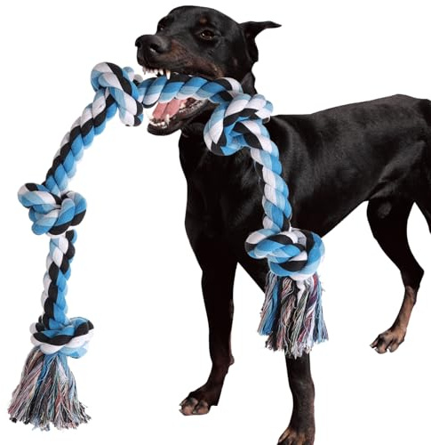 XIGOU Dog Rope Toys for Large Dogs Aggressive Chewers, Dog Chew Toys for Large Breed Indestructible, Heavy Duty Tough 3 Feet 5 Knots Dog Toy, Sturdy Rope toy for Dogs Tug of War Dog Toy Teeth Cleaning