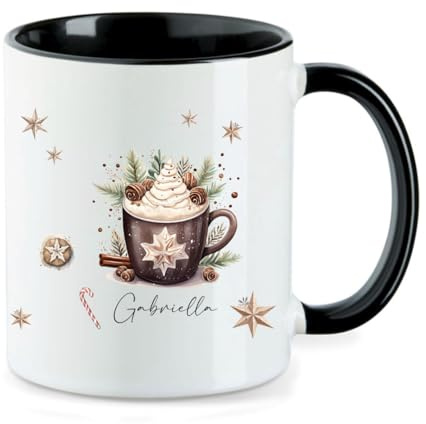 minimutz Tasse Weihnachten mit Name - Personalisierter Trinkbecher Kaffeetasse Keramik Merry Christmas - Teetasse Heiße Schokolade für Kinder Erwachsene (schwarz)