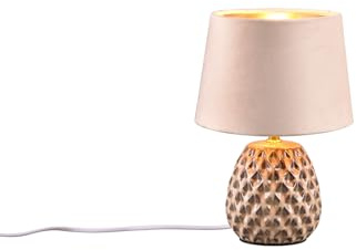 meineWunschleuchte Retro Tischleuchte mit Keramikfuß und Samtschirm in Beige/Gold, Höhe 27cm