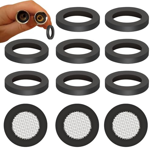 50 Stück Duschschlauch Dichtungsringe, Schwarze Gummi-Unterlegscheiben, Wasserhahn O-Ring Duschschlauch Dichtungssatz mit Filternetz für Gartenschlauch und Duschkopf, 19mm OD 11mm ID