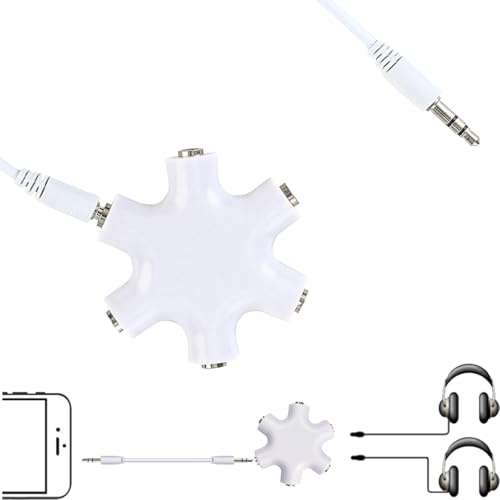 Fizzix 5-Way 3.5mm Multi Headphone Splitter, Universal Compatibility, Group Listening, Multi Jack Headset Splitter with 2 Way AUX Cable Compatible with iPhone Smartphone Tablet PC PS4 Xbox MP3 Player