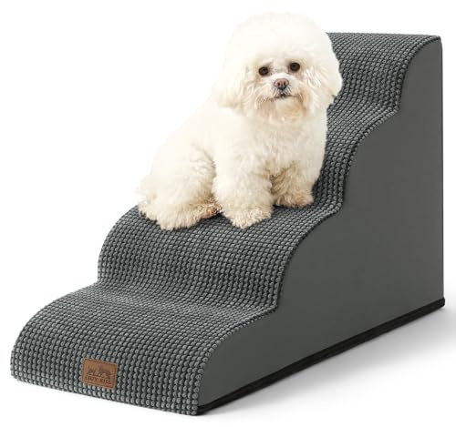 COZY KISS Hundtrappa för små hundar 50 cm H, Böjd hundstege för valp, äldre eller katt, medium husdjursramp för soffa, soffbord eller säng, stege med högdensitetsskum, 39.9x71.9x50 cm, 4 steg, kolgrå