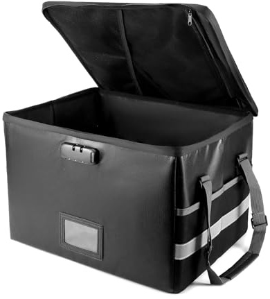 QWORK® Feuerfeste Aktenbox mit Schloss - 42 * 35 * 25cm Zusammenklappbare - 1100 ℃ Feuerfeste und Wasserdichte Dokumentenbox für Wertsachen und Wichtige Dokumente