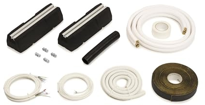 Idoneo Linea Kältemittelleitung 1/4 und 3/8 Zoll + Montageset + Bodenkonsole 400 mm | Isoliert Kupferrohr 9000/12000 BTU | Dämpfungssockel 400mm | Antivibrationsfüße | Doppelrohr (20m lang)