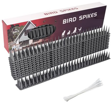 MAINOSHY 10PCS Bird Spikes for Pigeons, Anti Bird Spikes Wall and Fence Spikes Cat Deterrent Repellent Spikes Garden Security Bird Deterrent Spikes with Nylon Zip Ties for Outside Roofs Windows
