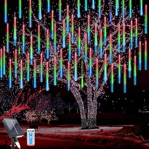 WoskjXas Solar Meteor lichter, 30cm 10Röhrchen 240LEDs Wasserdichte Weihnachten Lichter, Solar Fallende Weihnachtsbeleuchtung mit Fernbedienung für die Dekoration von Haus, Garten, Zaun