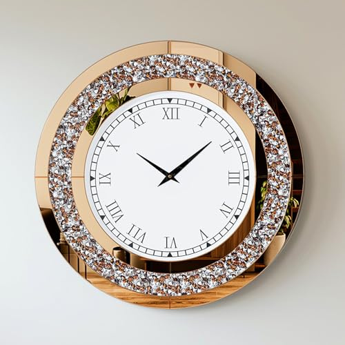 Artloge Wanduhr Modern Groß 60cm: Deko Kristall Uhren, Wohnzimmer Wanduhren Tickenfreies Design Römische Ziffern Uhren für Wohnzimmer, Schlafzimmer, Küchen Dekoration Gold