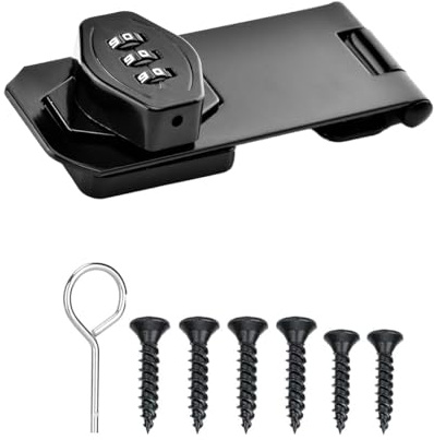 Garegce Cabinet Password Hasp Locks, Cabinet Locks Hasp Latch 3-Digit Keyless Password Combination Lock 4 Inch Mechanical Password for Cabinet Door Latch, Bathroom, Garden - (Black-1PC)