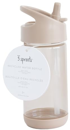 3 Sprouts - Gourde Enfant Anti Fuite - Sans BPA, Idéale pour la Maternelle - Bouteille d'eau en Plastique Recyclé pour Enfants - Taupe