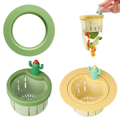 HyzaPhix Filtro Lavello Cucina Cactus,Filtro Di Scarico Lavello Cucin Kitchen Sink Drain Strainer per Cestello di Scarico Automatico Della Pressa (verde giallo)