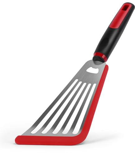 SAVORLIVING Fish Spatula for Nonstick Cookware, Heat Resistant Silicone Edge Slotted Turner, Flexible and Thin Stainless Steel Cooking Flipper for Eggs, Pancakes, Steak