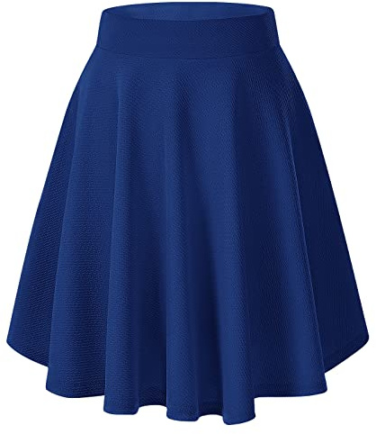 Damen Elegante Elastische Taille Ausgestellte A-Linie Midi Rock Basic Uniform Plissee Skater Röcke(XL, Königsblau)
