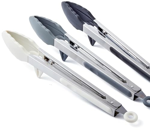 3 st kökstänger, 30 cm tänger för matlagning med silikonspetsar, små silikonstänger av livsmedelskvalitet, mini serveringstänger för grillsallad (svart, grå, vit)