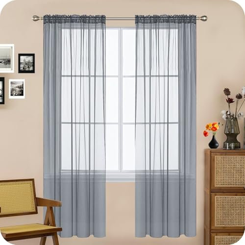 GAIFNAG Vorhänge Wohnzimmer Gardinen 120 x 270 cm Hitzeschutz, Leinen-Optik Transparent, Größe Und Farbe Wählbar Thermovorhang Kälteschutz für Fenster, Zuhause, Terrasse, Hellgrau