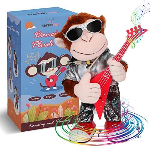SWTOIPIG Plüschtier Elektronischer AFFE Spielzeug für Kinder, Interaktiver AFFE Singen, Tanzen und Gitarre-Schütteln, Weihnachten Geburtstag Geschenk für Kleinkinder Kinder