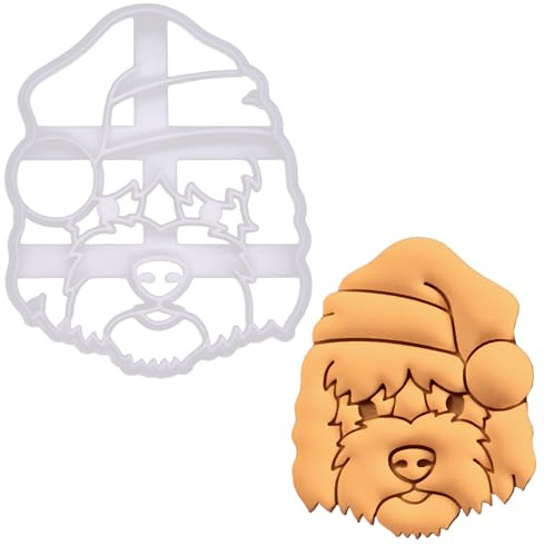BAKERLOGY Weihnachts Goldendoodle mit Weihnachtsmütze Ausstechform - Weihnachtsplätzchen Ausstecher für Hund, Detailliertes Keksausstecher, Ideal für Fondant, Keksteig, Ton