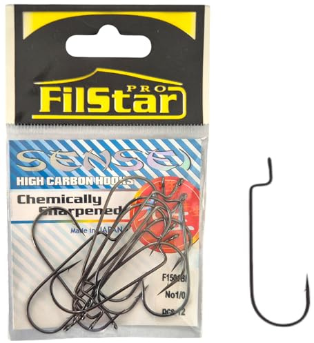 PRO FILSTAR Offset Haken Set 12 STK N1/0 – Wurmhaken - Cheburashka Haken | Dropshot - Jighaken für Gummifische Montage - Jig Head - Fishing Hooks Sport Set - Zander & Hecht & Forelle Angelhaken