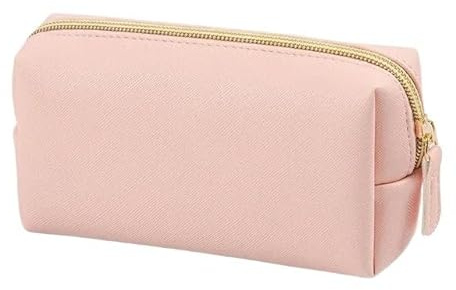 Makeup Bag Damen Kosmetiktasche, wasserdicht, PU-Leder, einfarbig, Make-up-Tasche, Reise, tragbare Waschtasche, Kulturbeutel, Organizer, Geldbörse Make Up Bag(Pink L)