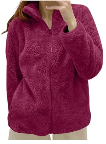 Fleece Winter Jackets for Women UK Warm Soft Fluffy Coats Causal Solid Color Long Sleeve Full Zip Jacket Elegant Callor Lapel Cardigans Ladies Teddy Fleece Outwear Gifts for Daily Holiday