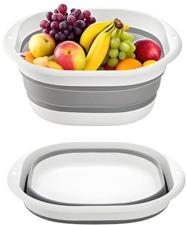 WSHAITE Collapsible Washing Up Bowl 5L, Portable Folding Hand Wash Basin, Hiking Silicone Plastic Basket Multipurpose Outdoor Travel Camping Sink, Space Saving Folding Washtub Travel Basin Grey