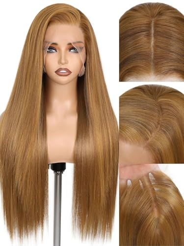 WIGNEE 13x6 Lace Front Straight Honigblond Wig Vorgezupft Für Party | Handgefertigte Synthetik Lace Front Wig mit Futura-Haaren, voluminöse Gerade, Alltag & Party, 71 cm