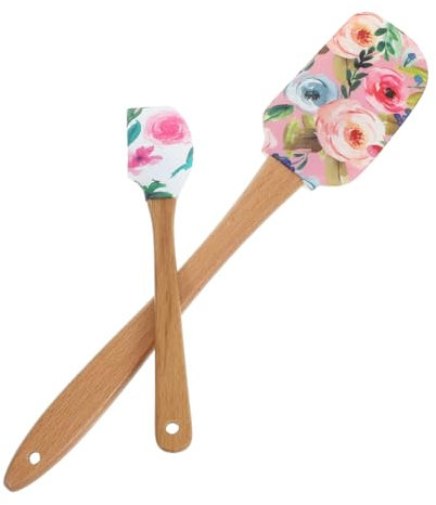 UTHCLO 2pezzi Spatole Silicone Cucina Manico in Legno Raschietto per Torte e Dolci Utensili da Forno Multiuso Spatola in Silicone Piccola per Spalmare e Mescolare per Cucina
