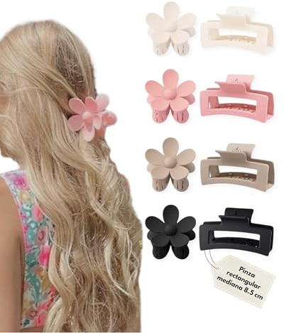 Marie Madeleine Pinzas Pelo Mujer, Set 8 Clips de Pelo en Colores Pastel para Niñas y Adolescentes, Accesorios de Pelo para Regalo, Pinzas Pelo Resistentes y Antideslizantes (C - rectangulares 8,5 cm)