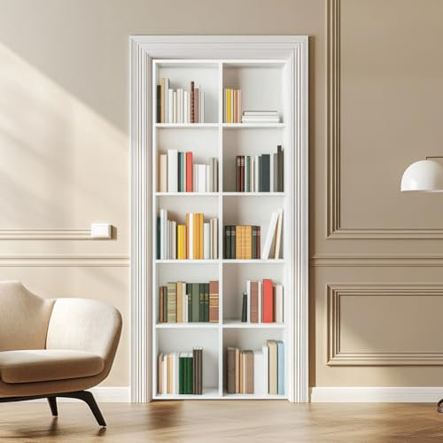 arricraft 2 fogli di Adesivi Autoadesivi per Porte, Adesivi Murali per Porta, Libreria Bianca, 80cm X 200cm / 31.5x78.7 pollici, Carta Da Parati In PVC, Decorazione per Camere Da Letto e Soggiorno