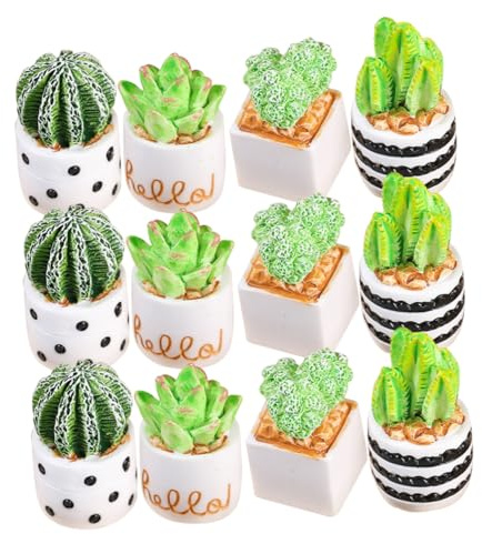 Yardwe 12pcs Artificial Succulent Plants Fake Cactus Mini Potted Plant Model for Indoor Decor Shelf Ornament