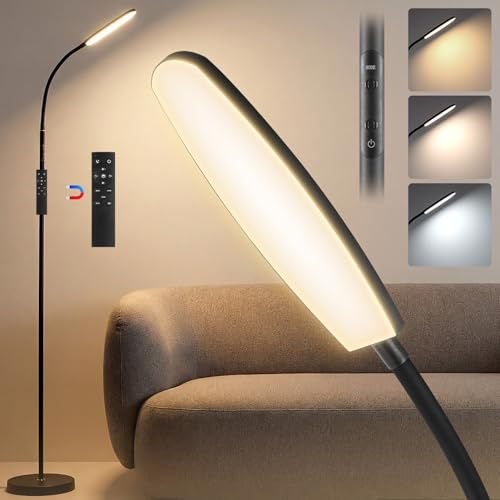Home Sweet Home LED Stehlampe Dimmbar Schwarz mit Fernbedienung - 12W 1000LM Moderne Leselampe für Wohnzimmer & Schlafzimmer, 3 Farbtemperaturen, 170cm Metall Stehleuchte