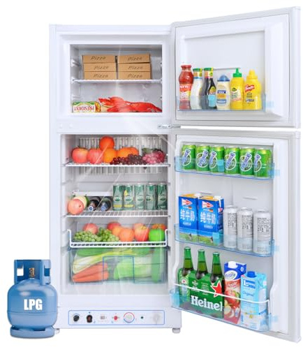Smad Propane Refrigerator With Freezer 6.1 cu.ft, Off Grid Propane Refrigerator, Gas Fridge, 110V / LPG with Top Freezer, for Garage,RV,Food Truck,Chalets Use, White
