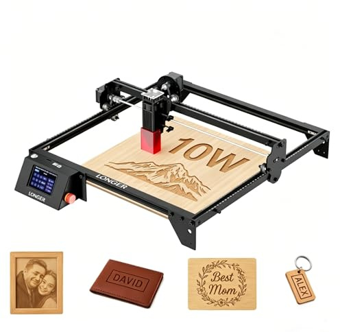 LONGER Lasergravierer, Lasergravur- und Schneidmaschine mit 3,5-Zoll-Farb-Touchscreen, Offline-Gravur, 24000 mm/min, für Holz, Metall & Acryl, 10W, 400 × 400 mm Arbeitsfläche