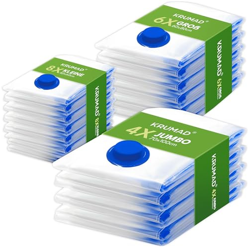 KRUMAD Vakuumbeutel für Kleidung Set 18 Stück - 8x 40x60cm, 6x 60x80cm, 4x 70x100cm - Aufbewahrung und Organisation für Kleidung, Bettdecken & Reisen - Platzsparende Aufbewahrungsbeutel