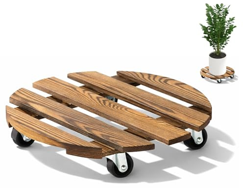Pflanzenroller Rund 35x35cm, 1 Stuck Blumenroller Rollbrett Rund, Pflanzen Rollbrett Tragkraft 90Kg, Pflanzenroller Outdoor, Blumentopf Untersetzer Mit Rollen, Blumenuntersetzer Rund mit Rollen