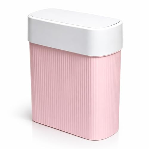 ClockUniverse 12 Litre Slim Pink Square Bin with Lid – Narrow Bathroom, Bedroom & Office Waste Bin – 30 x 16 x 34.2 cm