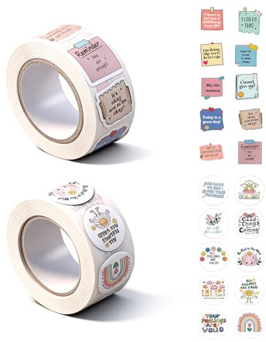Solvio 1000 PCS Motivational Sticker, 2 Rolls Waterproof Vinyl Decals Inspirational Positive Decals, Aesthetic Mental Health Stickers for Planner, Scrapbook, Water Bottle, Office and DIY Crafts