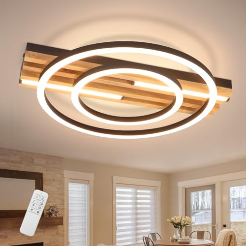 GBLY LED Deckenlamape Holz Deckenleuchte Dimmbar 38CM Schlafzimmer Lampe | 34W Ring Modern Schwarz Metall Fernbedienung Design für Schlafzimmer Wohnzimmer Küche Esszimmer Büro Lampe Memory Funktion