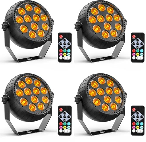 Starlitflow 4PCS Mini RGB 12 Focos Par LED Bateria, 2200mAh Luces Escenario Recargable con Control Remoto, 4-6h Autonomía Exterior Luz Fiesta Discoteca para Bares DJ Bodas Halloween Navidad