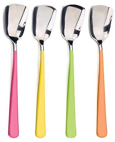 RSVP International Ice Cream Tool Collection, Dishwasher Safe, Large Handle, Colored Handle Spoons, 4 Piece
