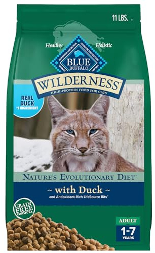 Blue Buffalo Wilderness Healthy Adult Dry Cat Food, Supports Health and Wellness, High-Protein & Grain-Free, Duck, 11-lb Bag