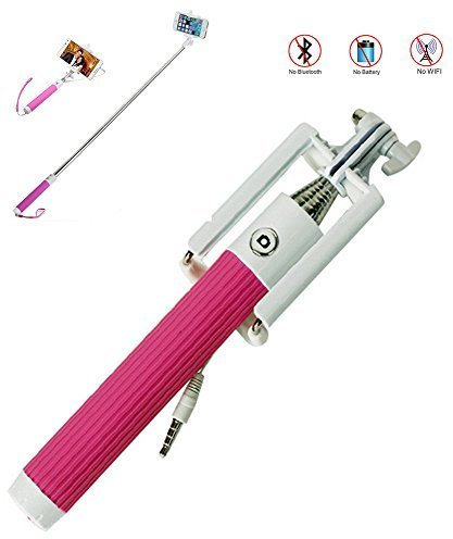 esupfly pieghevole Mini allungabile Batterie Senza Asta Selfie Stick monopiede mano Treppiede Self Portrait (senza batterie, senza bluetooth) con scatto remoto incorporato e regolabile – Supporto per Cellulare per Apple Iphone 6 Plus, iPhone 6, iPhone 5 5S 5 C 4 4s, Samsung Galaxy S6 S5 S4 S3, Galaxy Note 4 3 2, LG G4, G3, HTC One, Sony Xperia, Motorola, Nokia e altri Android Smartphone