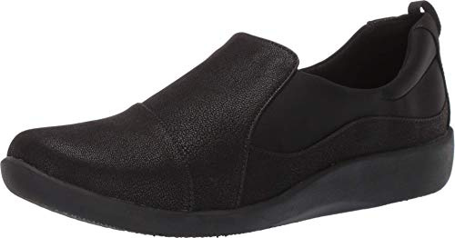 Clarks womens Sillian Paz Slip On Loafer, Black Synthetic Nubuck, 7.5 Wide US