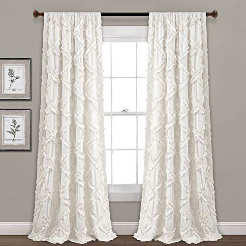 Lush Decor, Set di tende a pannello per finestra con volant bianchi per soggiorno, sala da pranzo, camera da letto (coppia), 213,4 x 54, 2 pezzi