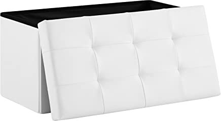 Zedelmaier Sitzbank mit Stauraum Sitzhocker faltbar belastbar bis 300 kg 76 x 38 x 38 cm(Weiß) Kunstleder