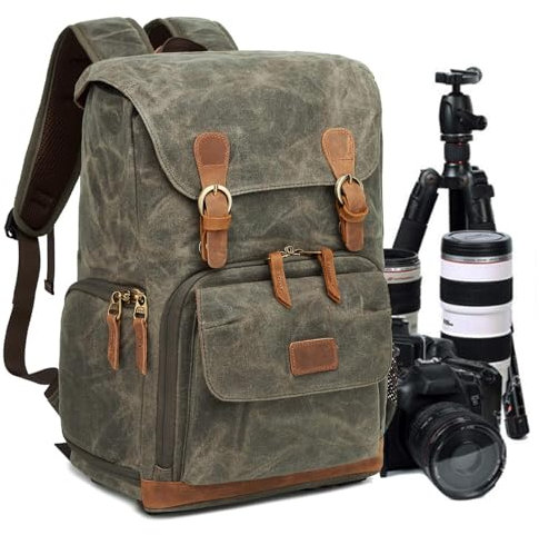 UBaymax Kamerarucksack mit Laptopfach,Spektiv DSLR Rucksack,Camera Backpack Canvas,Fotorucksack Vintage für Kamera Zubehör,Outdoor Fototasche für Kamera Sony Canon Nikon (Grün)