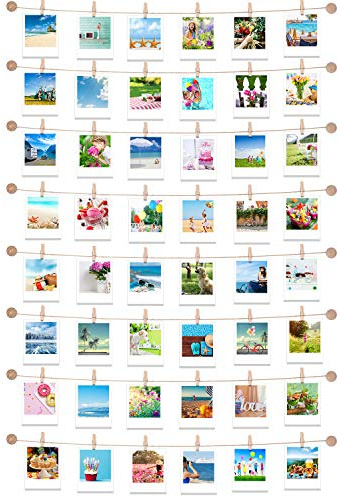 Mudder Aesthetic Dorm Room Photo Display with 50 Clip, Boho Wooden Hanging Picture String Wall Decor, Damage-free Photo Holder for Teen Girl Bedroom, College Apartment, Renter Friendly