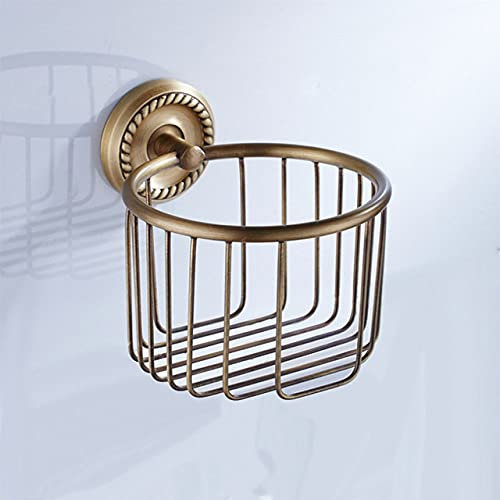 LIJUCAI Bronze Bathroom Accessories Antique Toilet Brush Holder Vintage WC Roll Paper Holder Ceramic Double Cup Holder Brass Soap Dishes,wc paper basket