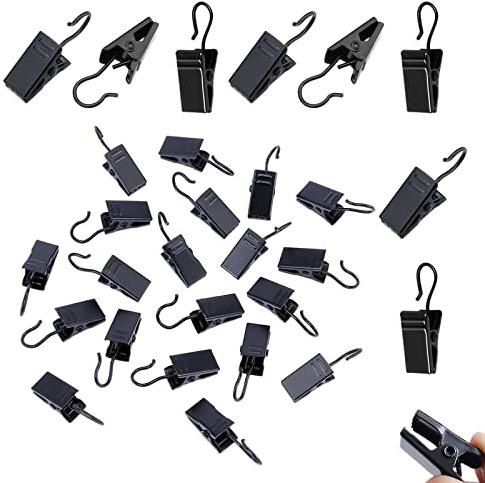 60 Stück Vorhang Clips Gardinen Klammern mit Haken Edelstahl Clips Haken | Metall für hängende Lichterketten Gardinen Fotos und Hause Dekoration, Schwarz