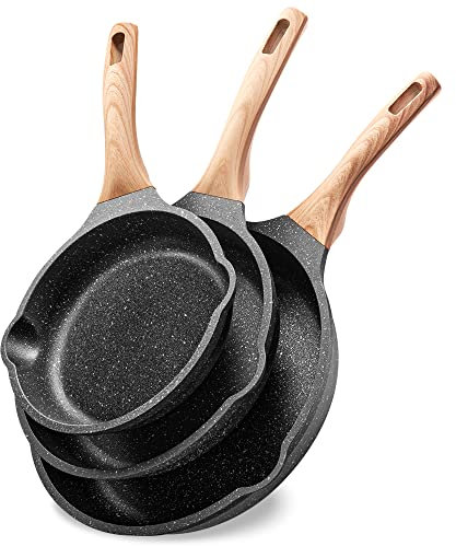 Non Stick Frying Pan Set - YIIFEEO Granite Skillet Set with 100% PFOA & PTFE Free, Induction Egg Omelette Pans for Cooking Pan Set, Cookware Set Nonstick Pots and Pans Set Gift for Women