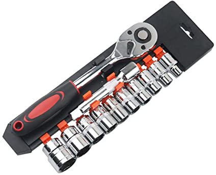 YEBOCIYO 12 Pezzi Set di Chiavie 1/2 Set Cricchetto e Bussole 8mm - 24mm Inserti Esagonali 125MM Cricchetto Reversibile in Cr-V con Pulsante di Scatto Strumento di Riparazione Automatica